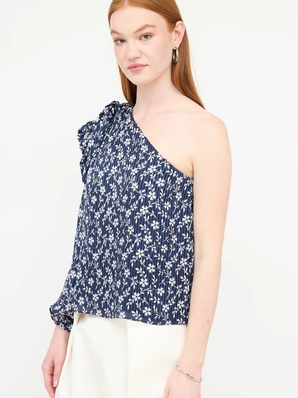Ulla Johnson Enid Silk Cotton Blend‎ One-Shoulder Floral Top Sz 4